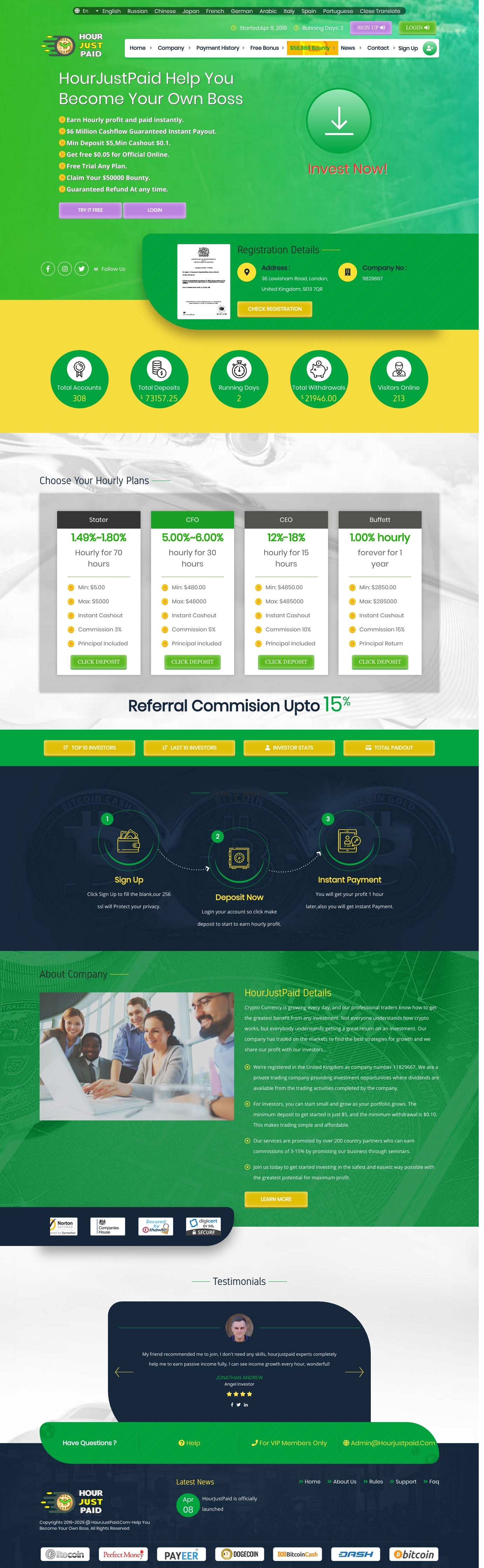 HYIP project Hourjustpaid Ltd